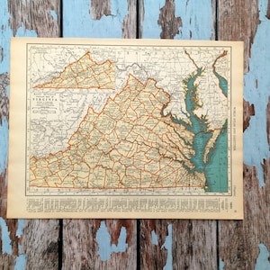 1937 Virginia Antike Karte. Alte Bundeskarte von Virginia. Historischer Druck, Lithographie zum Einrahmen. Wunderschöne 81 Jahre alte Karte von Virginia