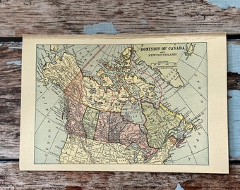 1925 Dominion of Canada Antique Map. Old Historical Print. Beautiful Color Lithograph To Frame, Push Pin Travel Gift. Hudson Bay US Border