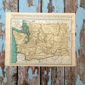 Carte de Washington de 1937. Ancienne carte de l'État de Washington. Gravure historique ancienne, lithographie pour encadrement. Belle carte de 83 ans à encadrer.