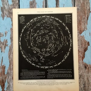 1937 Star & Constellations Map. Night Sky, Stars, Historical Print, Lithograph Framing. 81 Year Old Sky Map for Framing. Location of Stars