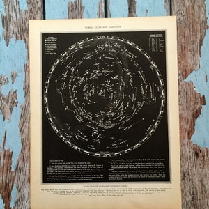 Mapa de estrellas y constelaciones de 1937. Cielo nocturno, estrellas, impresión histórica, litografía enmarcada. Mapa celeste de 88 años para enmarcar. Ubicación de las estrellas.
