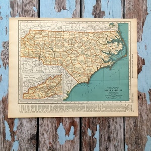 1937 North Carolina Map. Old State Map of North Carolina. Antique Historical Print, Lithograph Framing. Beautiful 83 Yr Old Map to Frame