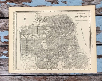 Antique Map of San Francisco. City Map. 1937 Historical Print, Lithograph Framing. 80yr Old Street Map of San Francisco, California to Frame