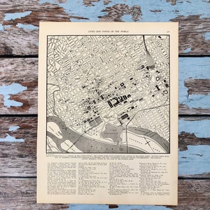 Carte ancienne de Washington DC. Plan de la ville du district de Columbia, 1937. Estampe historique, lithographie pour encadrement. Plan des rues de Washington DC