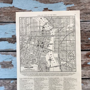 Mapa antiguo de Portland. Mapa de la ciudad. Impresión histórica de 1937, litografía para enmarcar. Mapa callejero de Portland, Oregón, de 80 años de antigüedad, para enmarcar