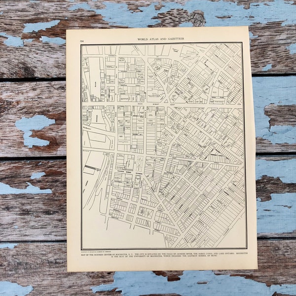 Map of Rochester. Antique City Map. 1937. Historical Print, Lithograph for Framing. 80 Yr Old Rochester New York Street Map to Frame