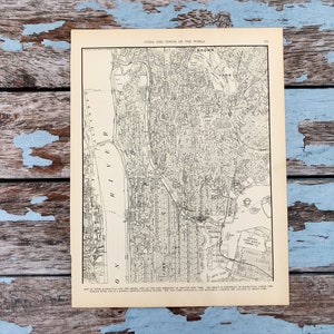 Carte ancienne de l'Upper Manhattan. Carte de la ville de New York. Impression historique de New York 1937, lithographie. Carte de 79 ans à encadrer. Upper Manhattan et Bronx.