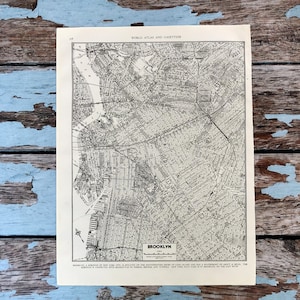 1937 Brooklyn Map. Antique New York City Map. NYC Historical Print, Lithograph for Framing. 88 Yr Old Brooklyn NY City Street Map to Frame