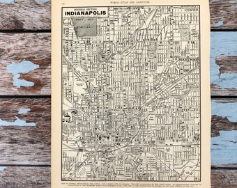 Antique Map of Indianapolis. City Map. 1937 Historical Print, Lithograph for Framing. 80 Year Old Indianapolis Indiana Street Map to Frame