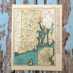 1937 Rhode Island Karte. Alte Bundeskarte von Rhode Island. Antiker historischer Druck, Lithographie-Rahmen. Wunderschöne 83 Jahre alte Landkarte zum einrahmen