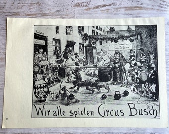 German "Busch Circus" Poster. Vintage Ephemera Poster to Frame 16x11." 1970s Printing of 1925 Original Engraving. Artist: Heinrich Zille