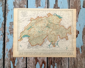 1937 Switzerland Antique Map. Old Map of Switzerland. Historical Print Lithograph for Framing. Beautiful 82 Yr Old Map to Frame