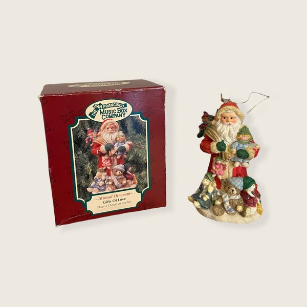 Musical Santa Claus Vintage Christmas Ornament. The San Francisco Music Box Company. Musical Ornament. Gifts of Love. 1997