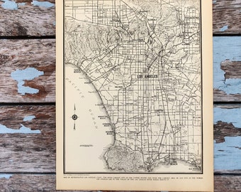 Antique Map of Los Angeles. LA City Map. 1937 Historical Print, Lithograph Framing. 79 Year Old Map of Los Angeles, California to Frame.