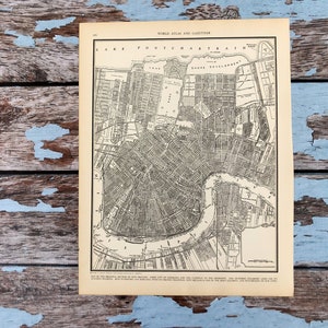 Antike Karte von New Orleans. Stadtplan. 1937 Historischer Druck, Lithographie-Rahmen. 80 Jahre alte New Orleans, Louisiana Straßenkarte zum Rahmen