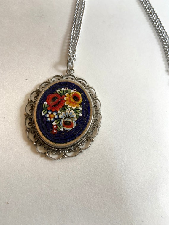 Vintage Flower Mosaic Necklace. Italian 1940s Pen… - image 3