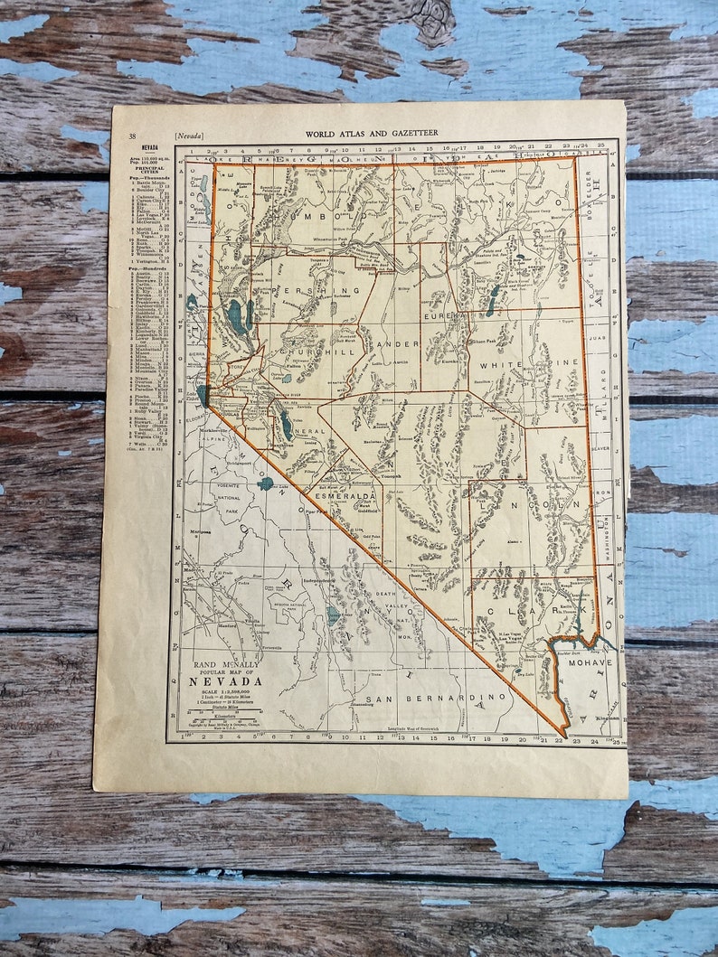 1937 Nevada Antique Map. Old State Map of Nevada. Historical Etsy