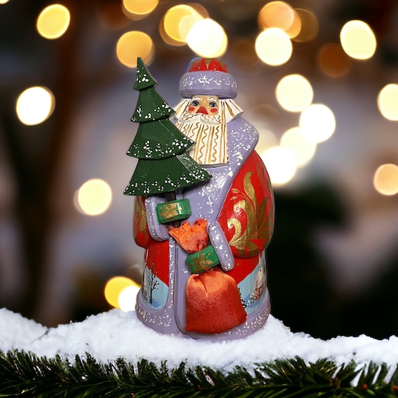 本物の手描きのロシア製サンタクロース（サイン入り） - 7 1/2インチ