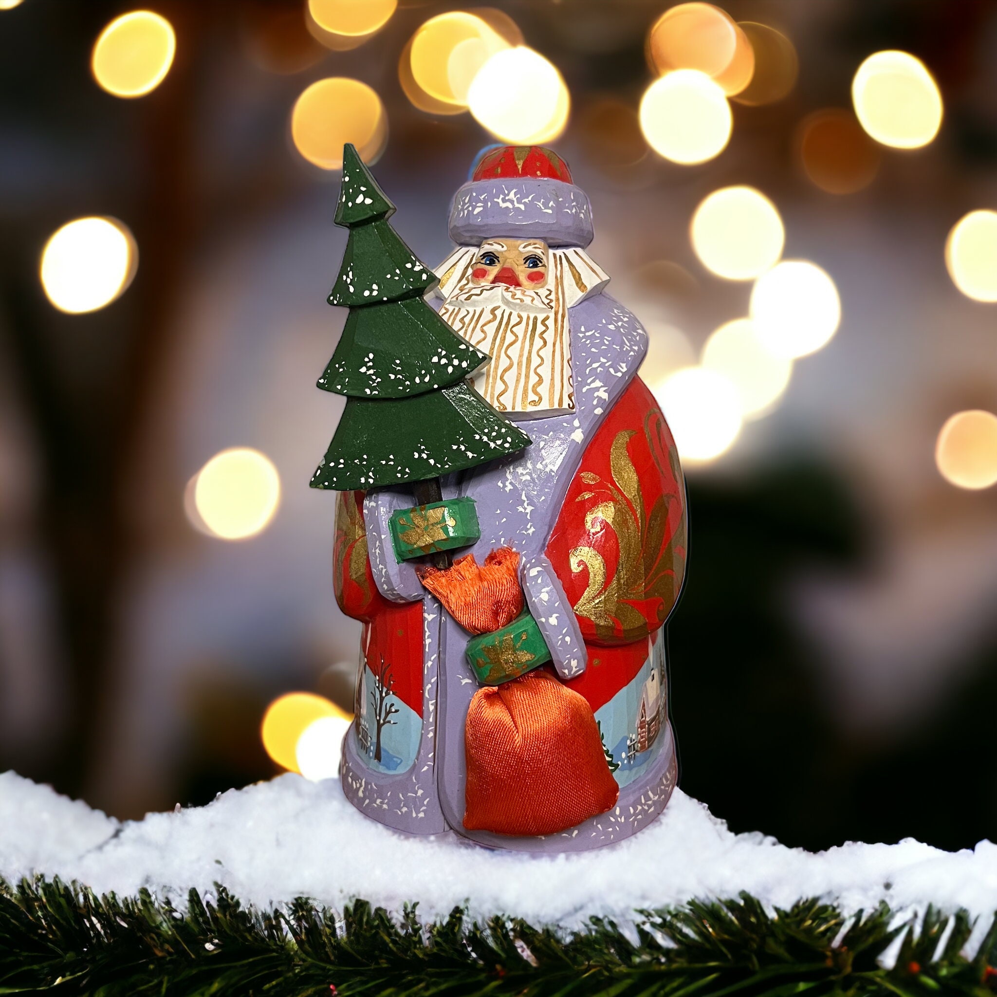 本物の手描きのロシア製サンタクロース（サイン入り） - 7 1/2インチ