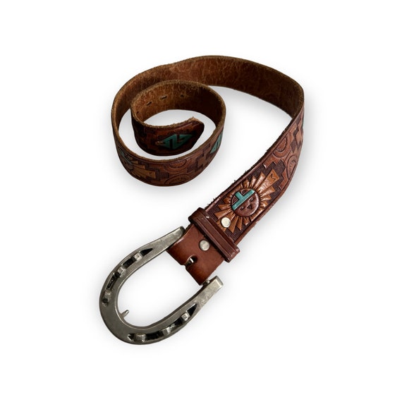1970s Tooled Hand Painted Chambers Leather Belt. … - image 2