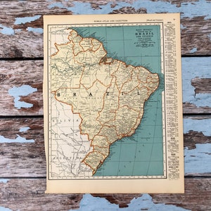 Mapa antigo do Brasil de 1937. Mapa antigo do Brasil. Impressão histórica. Litografia para emoldurar. Belo mapa de 87 anos para emoldurar. Galeria de mapas com alfinetes.