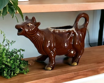 Vintage Cow Creamer. Brown Dairy Cow. Porcelain/ Ceramic. Mid Century Farm House Kitchen.