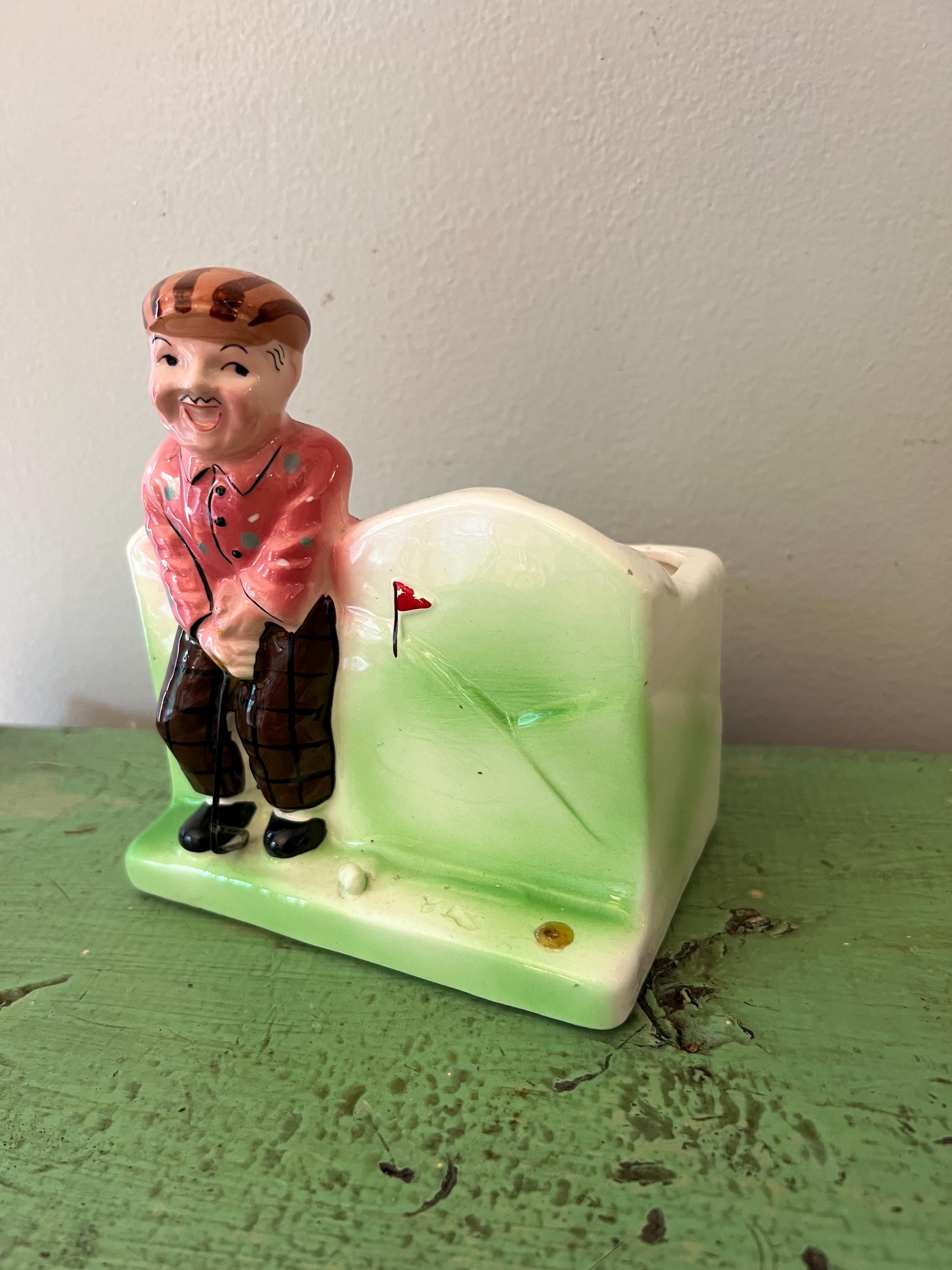 Golf Ceramic Planter. Pencil Holder Desk Organizer. Japan. Retro