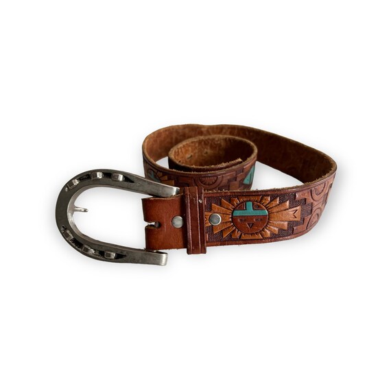 1970s Tooled Hand Painted Chambers Leather Belt. … - image 1