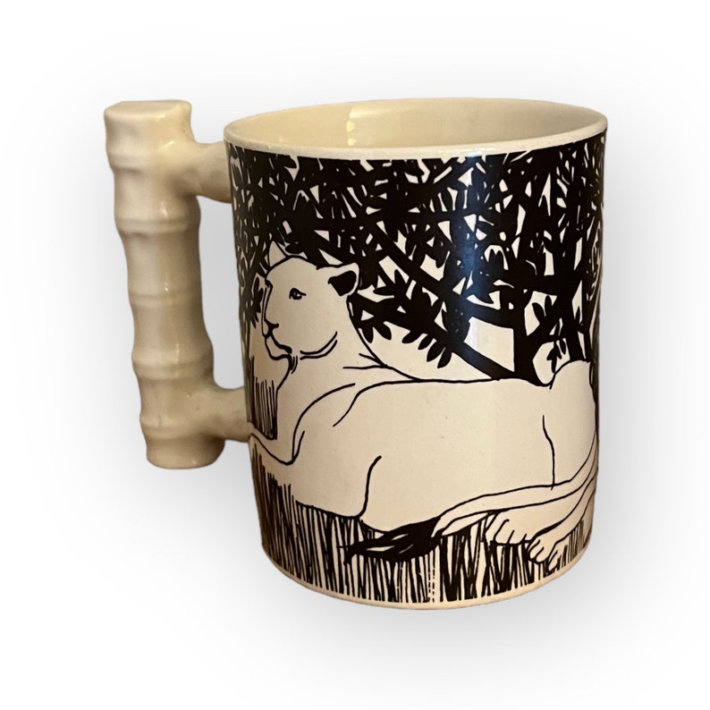Vintage Lion Safari Coffee Mug. Bamboo Shaped Handle. 1970s Vandor