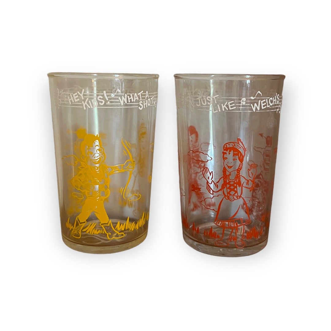 1953 Welch's Howdy Doody Jelly Jar Drinking Glasses. Set of 2. Red and