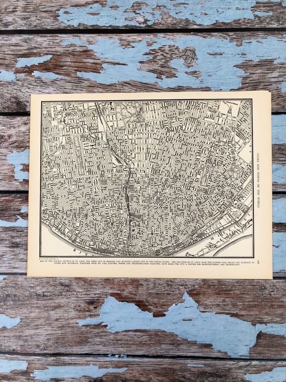 Antique Map of St Louis. Missouri City Map. 1937 Historical Print, Lithograph Framing. 79 Yr Old Map of Missouri City to Frame.