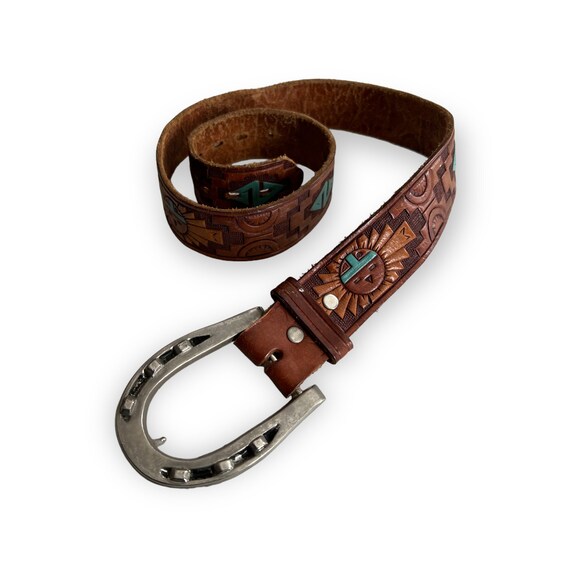 1970s Tooled Hand Painted Chambers Leather Belt. … - image 3