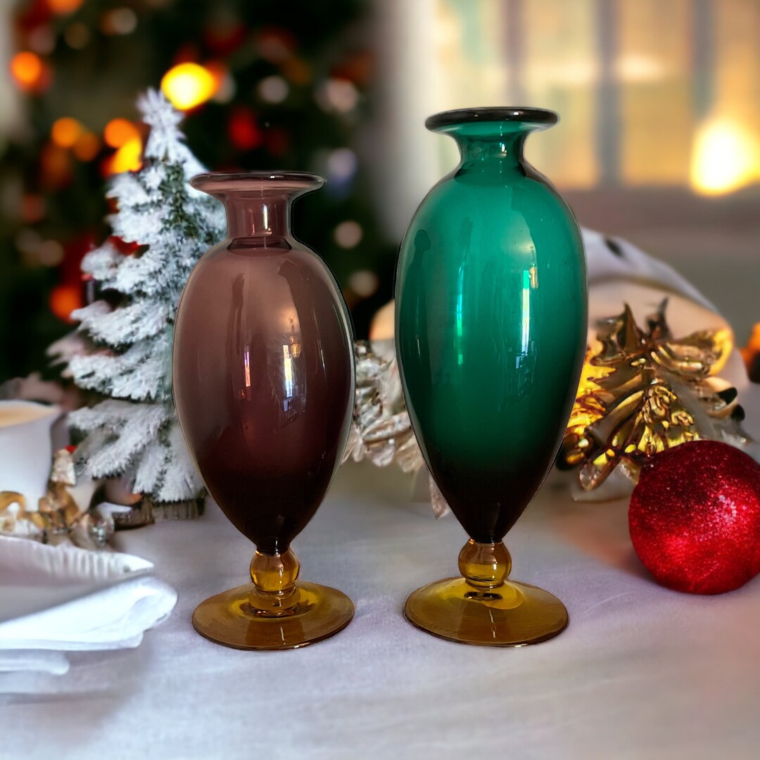 Vintage Gardeners Eden Handblown Glass Vases. Purple Yellow & Etsy