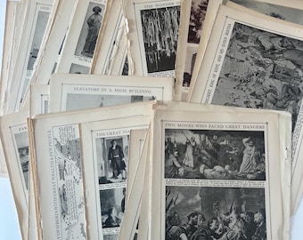 100 Antique Book Page Prints. c1912- Ephemera. Lithographs, Engravings, Graphics, Crafting, Scrapbooking, Bulk #9