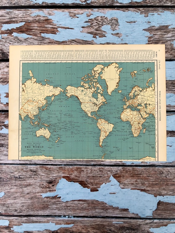 1937年アンティーク世界地図。額装されたヴィンテージ歴史地図。88年前