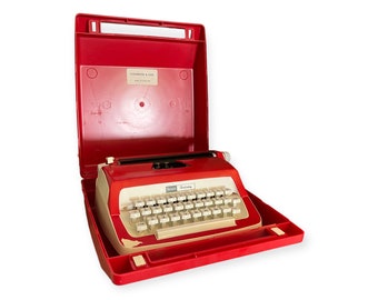 Sears Red Holiday Typewriter with Red Carrying Case Rare. Made in England