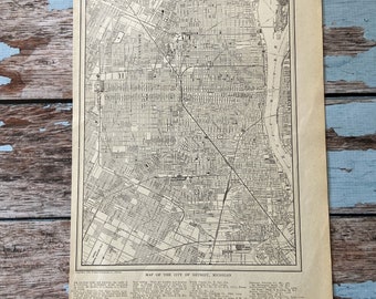 Antique Map of Detroit Michigan. Michigan City Map. 1926 Historical Print Lithograph Framing. Beautiful 95 Year Old Map to Frame.