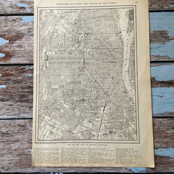 Antique Map of Detroit Michigan. Michigan City Map. 1926 Historical Print Lithograph Framing. Beautiful 95 Year Old Map to Frame.