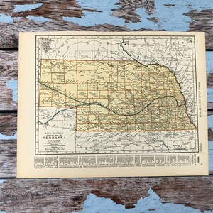 Antike Karte von Nebraska. Zustandskarte. 1937 Historischer Druck, Lithographie-Rahmen. 81 Jahre alte Landkarte. Karte von Nebraska zum Einrahmen