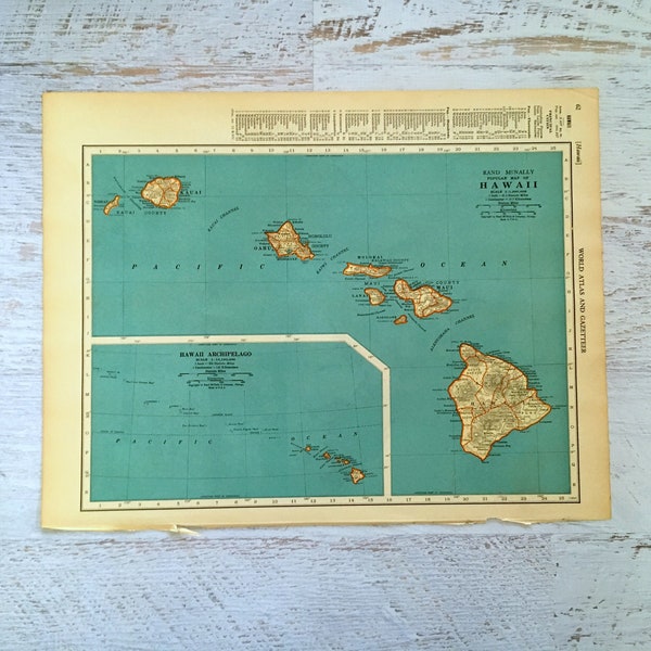 Mapa antiguo de Hawái. C1937. Litografía histórica de 89 años para enmarcar.