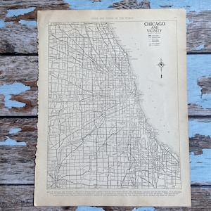 Mapa antiguo de Chicago. Mapa de la ciudad de Chicago. Impresión histórica de 1937, enmarcado en litografía. Mapa antiguo de 79 años. Mapa de Chicago, Illinois, para enmarcar.