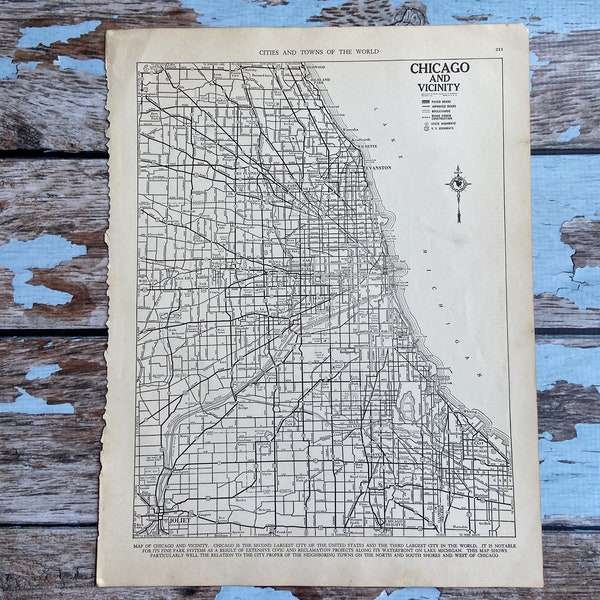 Antique Map of Chicago. Chicago City Map. 1937 Historical Print, Lithograph Framing. Old 79 Year Old Map. Map of Chicago Illinois to Frame