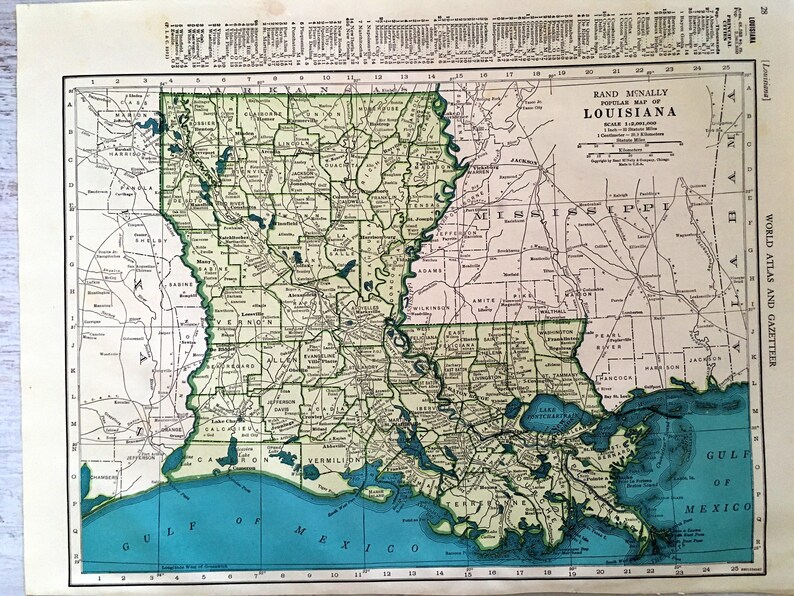 Antique Map of Louisiana. State Map. 1940 Historical Print Etsy
