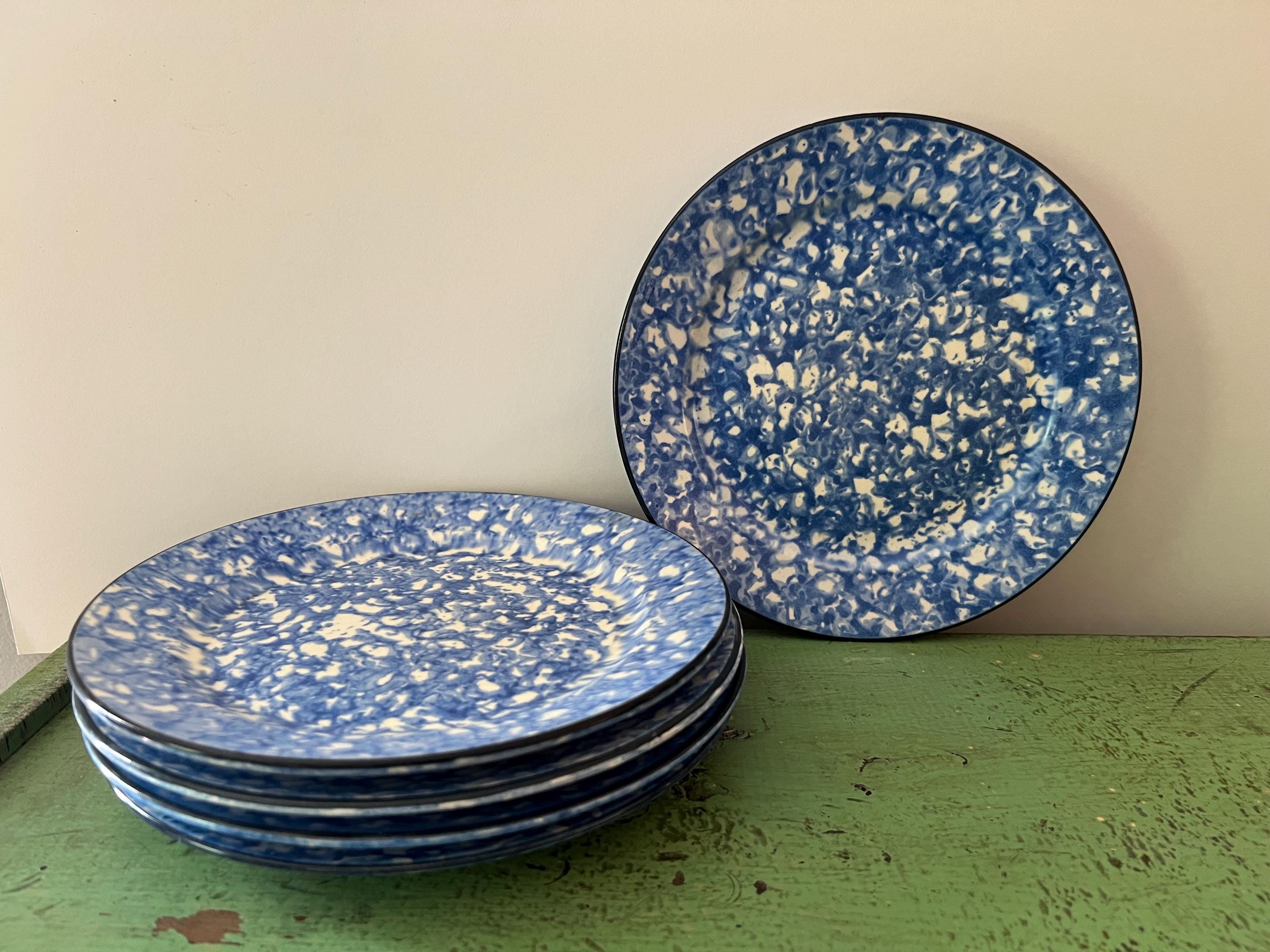 Stangl Town & Country Plates (set of 5): Blue Spongeware Salad