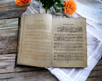 Antique Bound Music Collection. Late 1700s- Early 1800s. Old Music Book. Marbled Boards with Leather Spine. Stunning Pages.