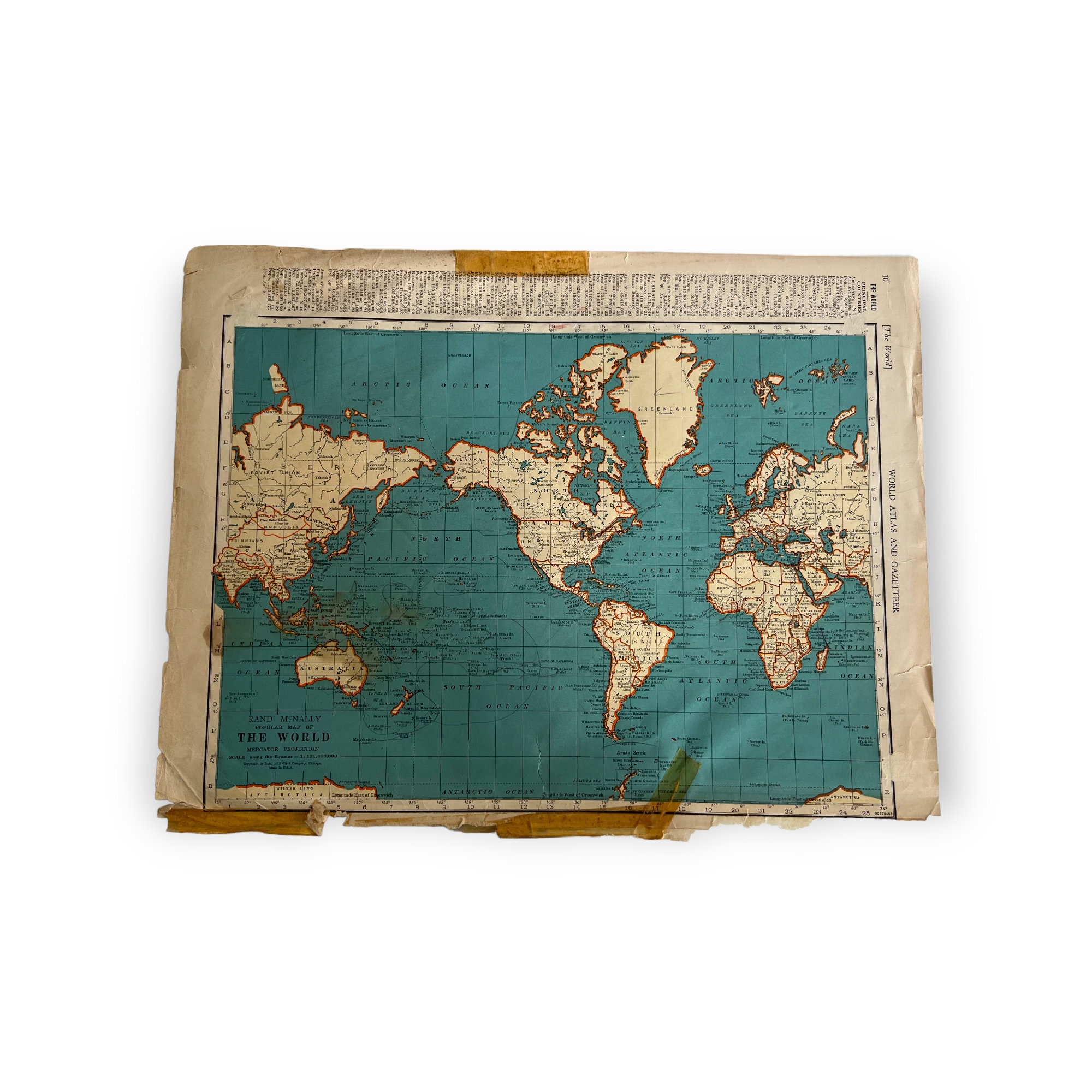 1937年アンティーク世界地図。額装されたヴィンテージ歴史地図。88年前