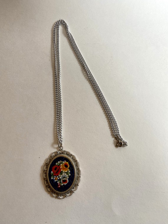 Vintage Flower Mosaic Necklace. Italian 1940s Pen… - image 2