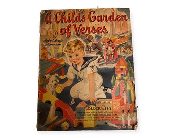 1942 A Childs Garden of Verses. Vintage Oversized Linen Childrens Book. Merrill Publishing. by Robert Louis Stevenson.