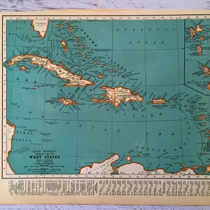 1937 West Indies Antique Map. Old Map of West Indies. Historical Print ...