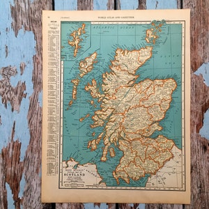 Carte ancienne de l'Écosse de 1937. Ancienne carte de l'Ecosse. Lithographie d'impression historique pour l'encadrement. Belle carte de 81 ans à encadrer. Galerie de cartes